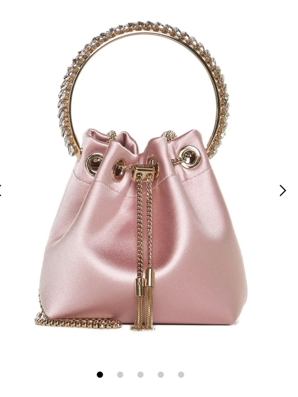 Jimmy Choo Pink Satin Bon Bon Drawstring Mini Bag with Gold Handle
